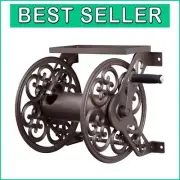 Compact Wall-Mounted Bronze Garden Hose Reel - Includes Tool Shelf & Leader Hose