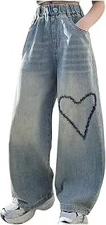 [Generic] Jeans Pants for Grils High Waist Embroidery Love Fashion Leisure Style Loose Trendy Comfy Fashion Toddler Trousers