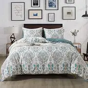 [HoneiLife] Cotton Duvet Cover Queen - Floral Comforter Cover 3-PC, Soft & Breathable Flower Bedding Duvet Cover Sets with Zipper Closure & Corner Ties, Wildflower Comforter Cover Sets, Damask