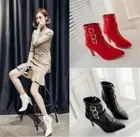 10.5 10 Winter Women High Heel Ankle Boots Pu Leather Pointed Toe Buckle Shoes