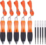 5 Pieces Wide Grip Pens with Lanyard and Refills, Big Fat Weighted Pens Ballpoint Handwriting Pens Black Ink for Weak Hands Arthritis Tremors [Orange]
