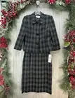 Le Suit Blazer Jacket Skirt Suit Set Size 8 Tweed Black White Plaid Work NEW