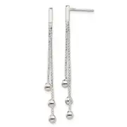 Sterling Silver Polished 3-Strand Chain & Beaded Post Dangle Earrings