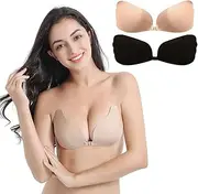 [Becqurel] 2Pack Adhesive Bra,Sticky Bra Strapless Backless Push-up Bras with Invisible, Includes Nipple Covers…