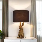 Scarlett Bunny Table Lamp - Gold Base, Black Fabric Shade, 390mm High, PL0127