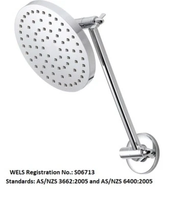 Methven KROME HI RISE WALL SHOWER 1 Spray Setting Swivel 225mm CHROME 17-7257M