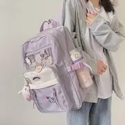 Buckled Lightweight Backpack With Rabbit Bag Charm - Pink - One Size