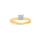 9ct Gold Diamond Square Ring