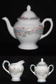 COALPORT CHINA APRIL PATTERN MINI / MINIATURE TEAPOT SUGAR & CREAMER SET NIB