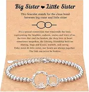 [Tarsus] Sister Gifts, Sisters' Eternal Love Connected at Heart, Interlocking 2 Circles Bracelet, Big Sister Little Sister Gift, Sister Birthday Gifts Christmas