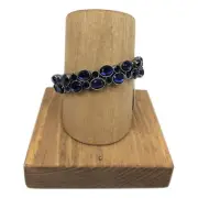 Dress Barn Bracelet Silver Tone Blue Rhinestone Bangle Magnetic Clasp