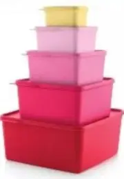 Tupperware Keep Tabs Nesting Stacking Square Storage Containers Red Pink New Set