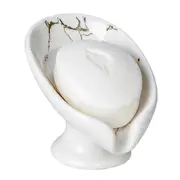Soap Dish, Ceramic Soap Holder Self Draining Marble Look Leaf-Shape Soap Dishes for Bathroom