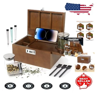 Customizable Decorative Bamboo Box with Lock, Jars & Brushes for Organizing