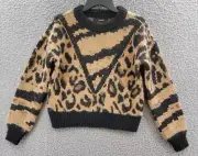 Vero Moda Leonora Sweater Women's XS Black/Brown Crew Neck Long Sleeve Pullover~