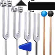 4 Pack Tuning Fork Set(128 Hz,256 Hz,512 Hz,528 Hz)with Tuning Fork Hammer For Sound Healing Sound blacksilverwood