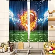 zokyer Football Kitchen Curtains Kids Boys Sports Teen Cool Balls Modern Funny Small Short 27.5" W x 39" L Window Treatment Tiers for Bedroom Living Room Bathroom 2 Panels Grommet Rod Pocket Drapes