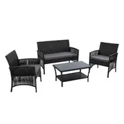 Gardeon 4PCS Outdoor Sofa Set Wicker Harp Chair Ta
