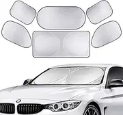 Car Windshield Sun Shade 6 Pieces Set, Universal Windshield Window Sun Shade Side Folding Heat Reflector Vehicle Cool-UV Ray Protector Visor Shield Cover with Storage Pouch