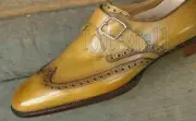 Handmade Men's Leather Tan Wingtip Single Monk Buckle Strap Dress Shoes-439