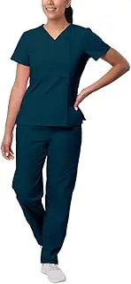 [Sivvan] Women's Scrub Set - Multi Pocket Cargo Pants & Stylish Mock Wrap Top (Available in 15 Colors)
