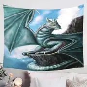 Blue Dragon Cliff Fantasy Art Tapestry