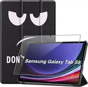[Ysjisy] Case Compatible with Samsung Galaxy Tab S9, Dark Black PU Leather Flip Wallet Protective Case with Tempered Glass Screen Protector for Samsung Galaxy Tab S9 (11 Inch)