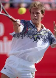 Swedish tennis player Stefan Edberg in action during the Marlboro - Old Photo