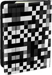 [EdWal] Black White Formula Checkered Pattern Print Passport Cover with Credit Card Holder Leather Passport Case, for Women Men Family ID Travel, Black, One Size
