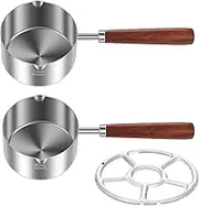 2 Pcs Stainless Steel Pot with Stove Rack, Multipurpose Melting Pot with Double Spouts and Long Wood Handle, Kitchen Cookware Sets