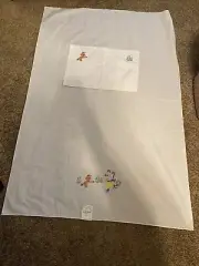New Baby Top Sheet And Pillow Case Bear And Puppy Embroidered 35 X 53” Cute