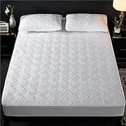 Soft Deep Pocket Fitted Sheet,Pure Cotton Quilted Anti-Slip Bed Sheets, Solid Color Mattress Protector Suitable for 12"/30cm Deep Mattresses,White 1,90x200cm+30cm (3pcs)
