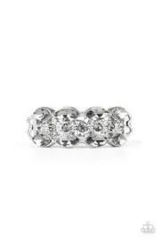 Paparazzi "Distractingly Demure" White Rhinestone Silver Flex Fit Ring