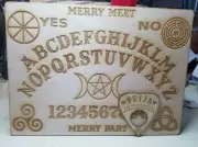 16" Wooden Ouija Board & Planchette w/ Wiccan Symbols Engraved On Wood