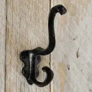 Rustic Antique Iron Forged Hook Matte Black 4-3/4 Inch Double Coat Hat Mudroom