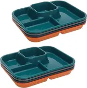ZLHETWT 8 Pcs Plastic Divided Plate, Reusable Divided Plate Reusable Dinner with 4 Compartments for Kids and Adults Microwave and Dishwasher Safe(Orange gray dark blue cyan green,1)