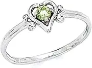 [JewelryWeb] 14k White Gold 3mm Peridot Love Heart Ring Size 7.0 Statement-Ring for Women