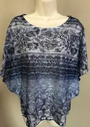 Chico's FLUTTER SLEEVE TOP Chico's Size 1 NEW $69 Ethnic Paisley Blues M Shirt