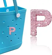 [HLUWA] Diamond Letter Charms for Bogg Bag, Alphabet Sparkling Pink Rhinestones Lettering Accessories Charms for Bogg Bag and Simply Southern Bag, Insert Letter Charms for Handbag Beach Tote Bag.