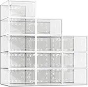 XX-Large Shoe Storage Box,Fit Size 47 Clear Plastic Stackable Shoe Organizer for Closet, Shoe Rack Sneaker Container Bin Holder (Clear)