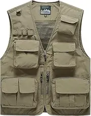 [AKTQL88] Men's Gilet Sleeveless Multi-Pocket Waistcoat Outdoor Leisure Fishing Vest Mesh Breathable Photography Travel Vest