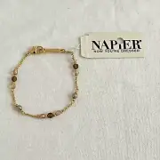 Vintage Napier Shiny Gold Tone Link Beads 7” Dainty Bracelet NWT