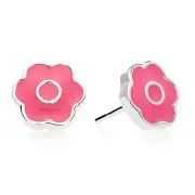 925 Sterling Silver Baby Flower Enamel Stud Earrings Push-back Sleeper Studs