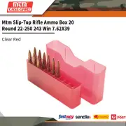 Mtm Slip-top Rifle Ammo Box 20 Round 22-250/243 Win/7.62x39 Clear Red #j20-m-29