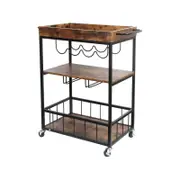 Rolling Bar Cart Brown MDF board with removable top tray