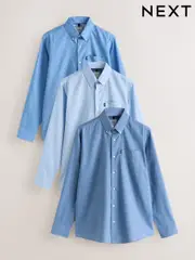 Blue Textures/Light Blue Geometric Print Regular Fit Easy Iron Oxford Shirts 3 Pack (AD4140) | $127