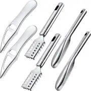 6 Pieces Fish Scaler Remover Brush Stainless Steel Sawtooth Scarper with Handle
