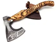 CUSTOM HANDMADE HUNTING TOMAHAWK HATCHET AXE ZEBRA WOOD GRIP & SHEATH