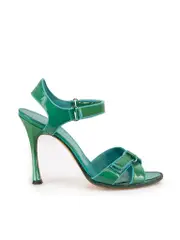 Green Patent Velcro Heeled Sandals