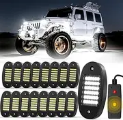 Hovano 16 Pods White Rock Lights Kits 6500K with Switch Wire Harness for rucks Off Road ATV UTV SUV RZR Pure Underglow White Rock Rock Lights Under Body High Power Waterproof